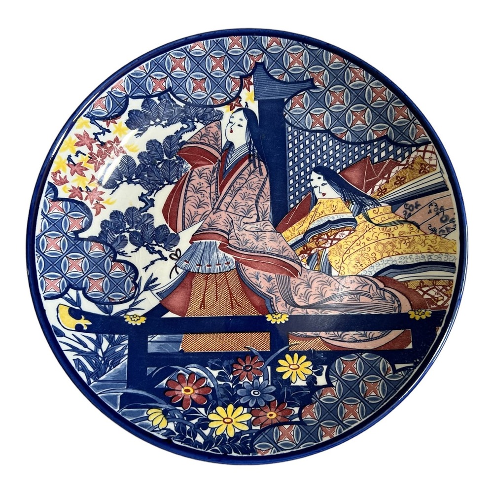 Vintage Japanese Decorative Wall Plate Hand Painted Imari Style Blue White 13” - Picture 2 of 3